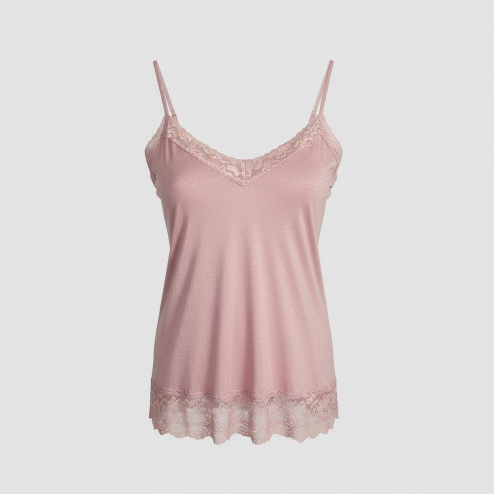 Maurices Womens Lace Trim Cami Tank Top Size L Pink Stretch Romantic Preppy Y2K